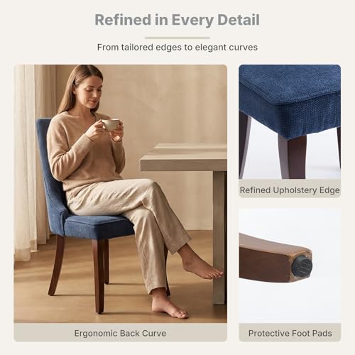 Upholstered Dining Chairs Set of 6, High Back Side Chairs for Kitchen and Dining Room, Mid-Century Modern Fabric Seating with Solid Wood Legs, Blue - color: Blue, size: Set of 6