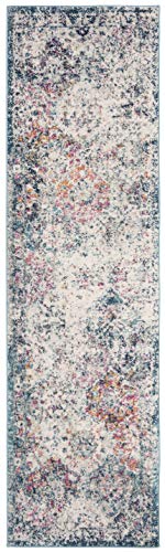 SAFAVIEH Madison Collection Runner Rug - 2'3" x 14', Navy & Teal, Boho Chic Distressed Design, Non-Shedding & Easy Care, Ideal for High Traffic Areas in Living Room, Bedroom (MAD611N) - color: Navy/Teal, size: 2'3" x 14' (Runner)