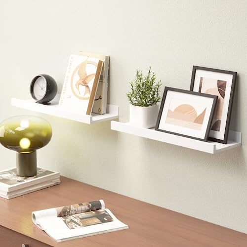 Boswillon Floating Shelves Set of 2, Small Wall Shelf with Lip, 16in, White | Display Ledge Shelf for Room Wall, Wall Decor Shelves for Bathroom, Living Room, Bedroom, Kitchen, Nursery Room, Modern, Wood - color: White, size: 15.7 in