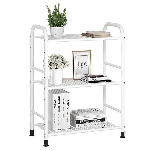 JSB 3-Tier Adjustable Shelving Unit, Heavy Duty Storage Rack Organizer Metal Corner Shelf for Kitchen Living Room Laundry Pantry Bathroom (White, 3 Tier)… - color: White, size: 3 Tier