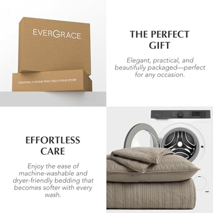 EVERGRACEHOME 100% Cotton Quilt Set Oversized Cal King, Stone Taupe | Pre-Washed Soft Cotton, Striped Coverlet Bedspread, 3 Piece Lightweight Bedding Set for All Season, with 2 Pillow Shams - color: Stone Taupe, size: Oversized Cal King (118" X 102")