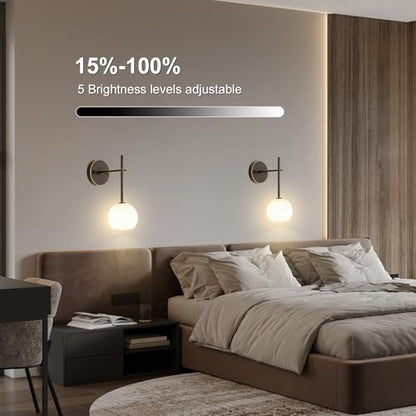 Brown Gold Battery Operated Wall Sconces Set of 2, Rechargeable Wireless Wall Lights with Milky White Frosted Glass, 12 RGB and 3CCT Dimmable, Wall Lamps with Remote for Bedroom Living Room Hallway - color: Brown Gold