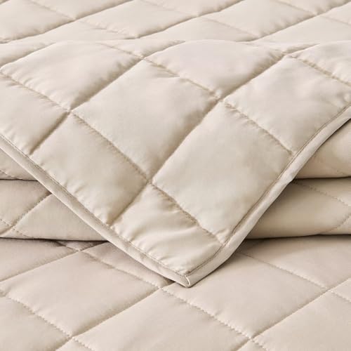 EMME Quilts Queen Size Bedding Sets, Beige Bedspread Soft Lightweight Pre-Washed Bed Set, 3 Piece Cozy Reversible Microfiber Bed Coverlet with Pillow Sham(Square Pattern,90"x90") - color: 03-beige (Squares Pattern), size: Full/Queen(90" x 90")