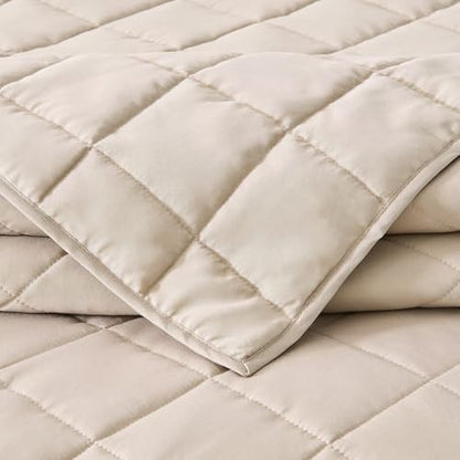 EMME Quilts Queen Size Bedding Sets, Beige Bedspread Soft Lightweight Pre-Washed Bed Set, 3 Piece Cozy Reversible Microfiber Bed Coverlet with Pillow Sham(Square Pattern,90"x90") - color: 03-beige (Squares Pattern), size: Full/Queen(90" x 90")