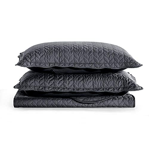 MOONLIGHT20015 Twin Quilt Set (66" x 86") with 1 Pillow Sham (20" x 26"+2") for All Season - 2 Pcs Reversible Bedding Set Lightweight Microfiber Coverlet Embossed Pattern Quilted Bedspread (Charcoal) - color: Charcoal/Dark Grey, size: Twin
