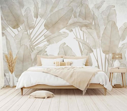 Beige Banana Leaf Tropical Wallpaper Mural Peel and Stick Bedroom | 182“x120" - color: W-072, size: 182" x 120"