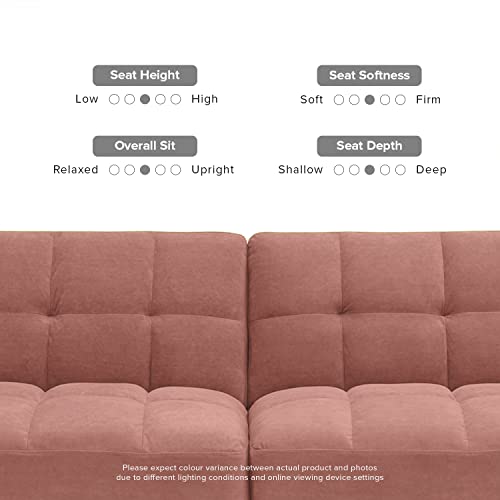 mopio 76.4" Futon Sofa Bed Tufted Styled, Sleeper Couch (Old Rosa, Velvet) | A textured seat folds flat for sleepovers; snug proportions slip into lofts and small lounges. - color: Old Rosa, Velvet