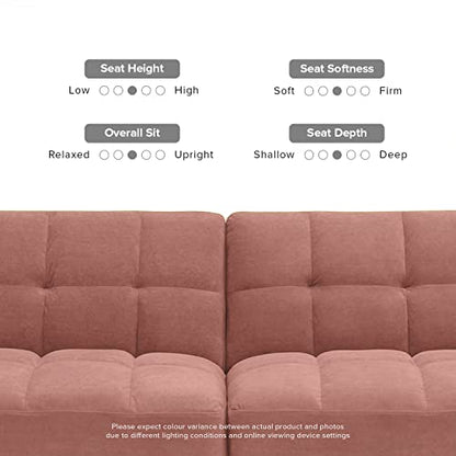 mopio 76.4" Futon Sofa Bed Tufted Styled, Sleeper Couch (Old Rosa, Velvet) | A textured seat folds flat for sleepovers; snug proportions slip into lofts and small lounges. - color: Old Rosa, Velvet