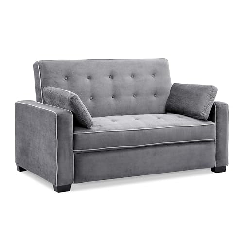 Serta Ainsley 72.6" Convertible Sleeper Sofa, Queen Size, Dreamcoil Comfort, Soft Woven Fabric, Charcoal - color: Charcoal, size: Queen Sofa