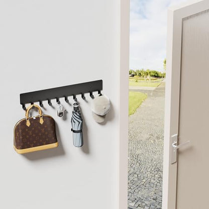 GTK Key Holder for Wall, Key Hooks with 10 Hooks, Wall Mounted Key Holder for Hallway, Self Adhesive Key Rack(Black) - color: Black