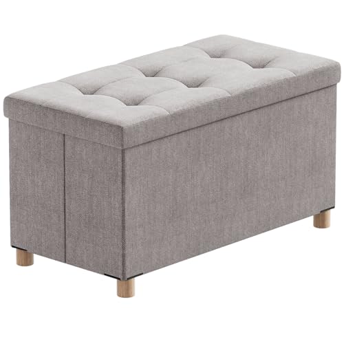BRIAN & DANY 30 Inches Folding Storage Ottoman Bench, Ottoman with Storage Bench for Bedroom, Living Room, Entryway, Foot Rest with Legs, Light Gray - color: Light Grey, size: 15"D x 30"W x 15"H