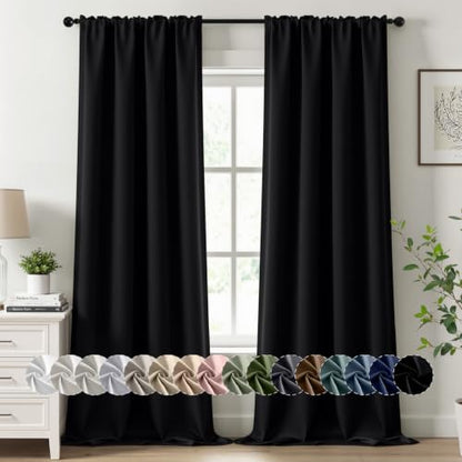MIULEE Black Blackout Curtains for Bedroom Living Room 40"x96" Long 2 Panel | Thermal Insulated, Room Darkening Drapes, Rod Pocket, Noise Reduction, Light Blocking, Solid Window Treatments - color: Black, size: 40"W x 96"L (Pack of 2)