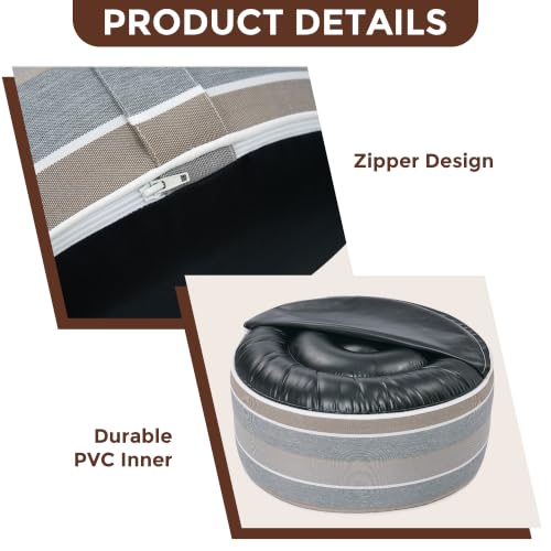 FUNHOME Inflatable Stool Ottoman Footrest with Handle D20 xH9-Grey Stripe | Indoor Outdoor Footrest Seat, Water-Repellent, Footstool Pouf for Home Patio Garden and Camping Use - color: Grey Stripe