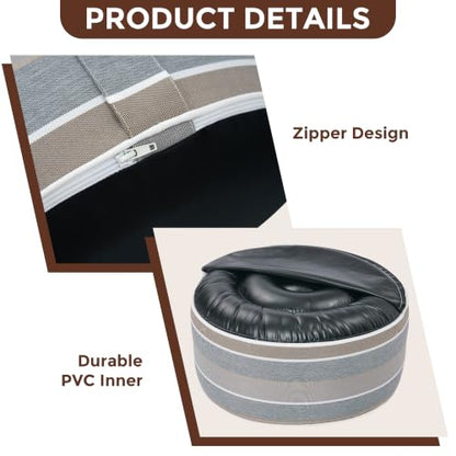 FUNHOME Inflatable Stool Ottoman Footrest with Handle D20 xH9-Grey Stripe | Indoor Outdoor Footrest Seat, Water-Repellent, Footstool Pouf for Home Patio Garden and Camping Use - color: Grey Stripe