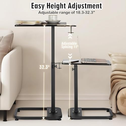 facka Adjustable C-Shaped TV Tray Table 18-32 Inch Height Couch Table | 15.8 x 11.8 Top, Metal Frame Side Table for Sofa, C Table, TV Dinner Tray Table, Laptop Snack Table for Small Spaces Brown - color: Brown