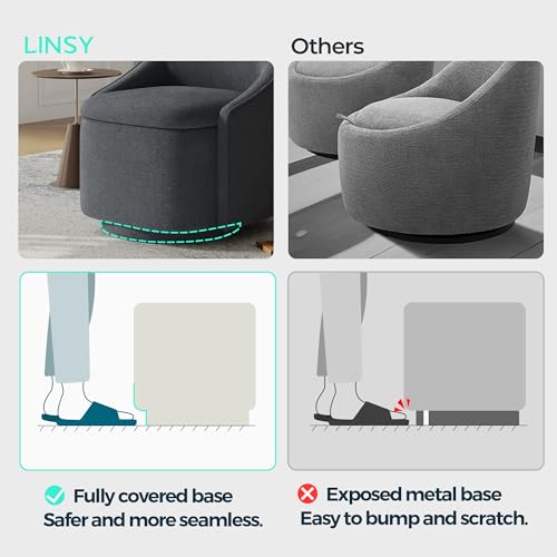 LINSY Swivel Accent Chair with Storage Comfy Chenille Barrel Chairs, Small 360 Swivel Modern Armchair for Living Room Bedroom, Boucle Reading Chair for Study Room (Grey) - color: Grey