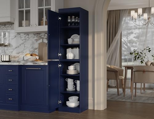 100% Solid Wood 16.5" Pantry Cabinet, 2 Shaker Wood Doors, Navy - color: Navy Blue, style: Shaker Doors