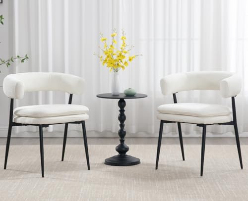 ROCITY White Dining Chairs Set of 2, Upholstered Kitchen Chairs | Curved Barrel Back, Chenille Fabric, Ideal for Dining Room - color: White, size: 2PCS