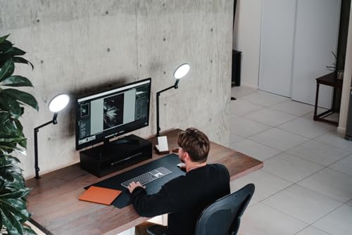 LUME CUBE Edge 2.0 LED Desk Lamp | Dimmable Home Office Desk Light with USB Charging Port & Strong Swing Arm | Adjustable Color Temperature and Brightness | Circle Webcam Light - Black 2pk - size: Black - Pack of 2