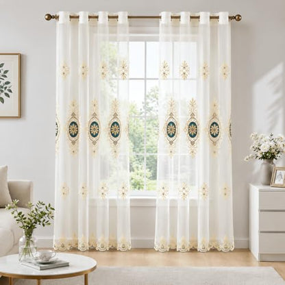 Simple Chenille Jacquard Sheer Window Elegance Curtains/Drapes/Panels/Treatments for Bedroom Living Room, 54 x 84, Top Grommets(2 Panels) | Jacquard Floral Detail, Lightweight Voile Feel, Gentle Light Diffusion, for Bedroom and Living Room Windows - color