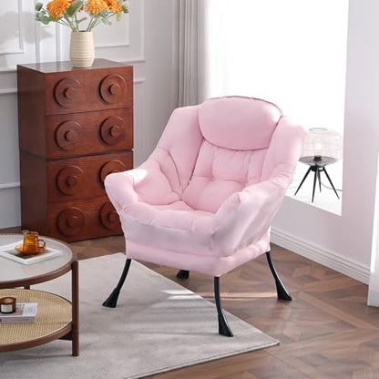 Lazy Chair, Comfy Reading Accent Chair for Bedroom, Pink | Comfy Bedroom Accent Chair with Washable Removable Cover and extra throw pillowfor Living Room Dorm - color: Pink-single