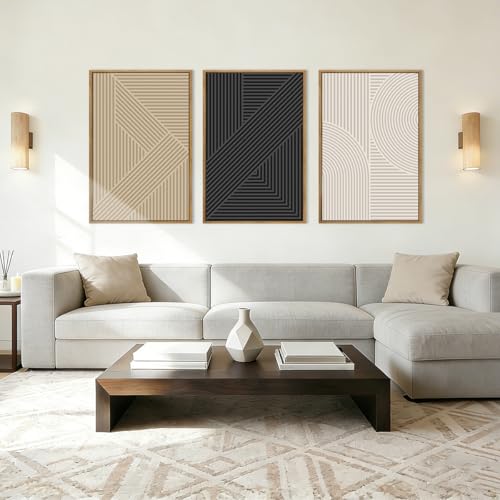BINCUE Neutral Abstract Wall Art Decor Mid Century Modern Wall Paintings Boho Artwork for Living Room Bedroom Bathroom 16x24 Inch Set of 3 - color: Neutral Geometry, size: 24"L x 16"W