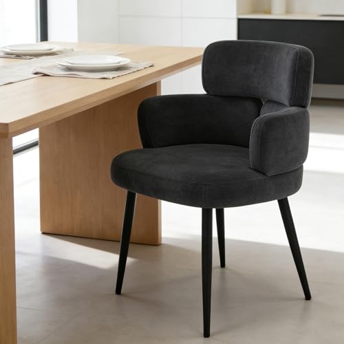 Accent Dining Chair with Arms, Modern Upholstered Side Chair with Soft Fabric Black Metal Legs, Comfy Spacious Seat & Back for Dining Room/Living Room/Bedroom, Black - color: Black, size: Set of 1