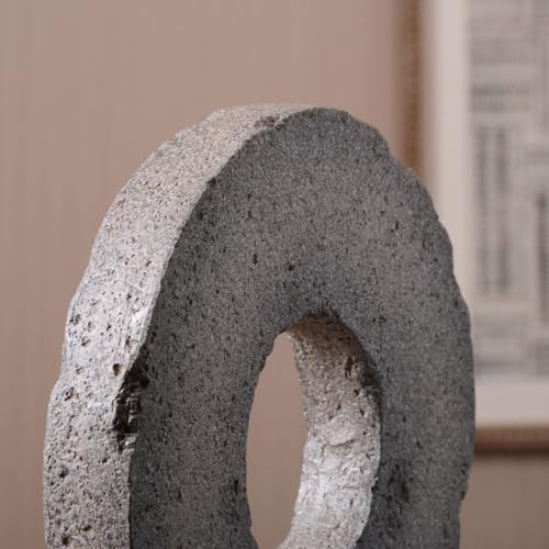 HAUCOZE Modern Home Decor Abstract Sculpture Table Centerpiece Art 13.8inch | Rustic Resin Statue with Metal Stand Ring Disc Ornament Screen Figurine Fashion Gift for Living Room Bedroom Office - size: 9.8x13.8inch