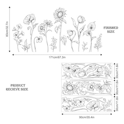 Large Black and White Flower Wall Decals, 3 Sheets Simple Modern Minimalist Sunflower Tulip Wall Stickers Floral Art Decor for Girls Bedroom Home Room Office Adult Gifts for Mom(11.8x35.4 in/Sheet) - style: Large Sunflower Set