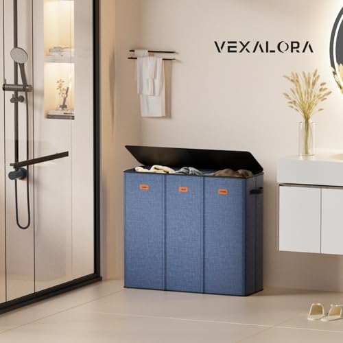 185L Laundry Hamper 3 Section, Laundry Hamper with Lid, Dirty Clothes Hamper with 3 Removable Washing Bags, Extra Large Laundry Basket Organizer for Bedroom, Laundry Room, Dorm - Navy Blue - color: Navy Bule, size: 48.86 Gal - 3 Section