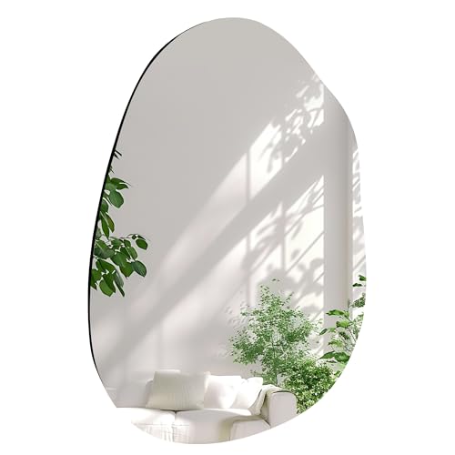Tanmicoshomy Irregular Bathroom Wall Mirror 22x30 Inch | Asymmetrical Frameless Shape, Tempered Glass, Living Room Bedroom,Decorative Modern Wall Decor - color: Black B, size: 30"L x 22"W