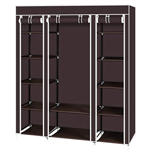 Portable Wardrobe Closet with Cover 69" Clothing Storage Closet Shelves for Hanging Clothes Non-Woven Fabric Clothes Organizer