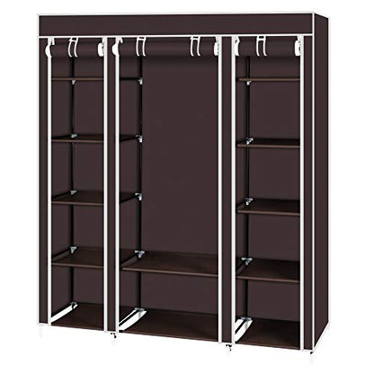 Portable Wardrobe Closet with Cover 69" Clothing Storage Closet Shelves for Hanging Clothes Non-Woven Fabric Clothes Organizer