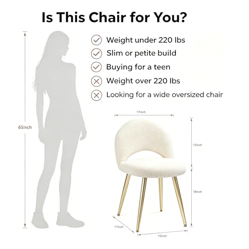 Vanity Chair with Adjustable Backrest, White Sherpa Vanity Stool | Upholstery Amless Makeup Stool, Boucle with Gold Metal Legs for Bedroom Living Room Kitchen Dinning Room (Off White) - color: Gold Sherpa White
