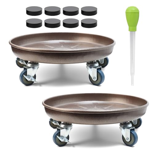 2 Pack 14.6 Inch Metal Plant Caddy With Lockable Wheels,Plant Stand Dolly for Heavy Planter,Wheeled Planter Saucer Tray,Rolling Plant Stand,Heavy-Duty Plant Caddy for Indoor and Outdoor(Copper) - color: Copper, size: 14.6 INCH 2PACK
