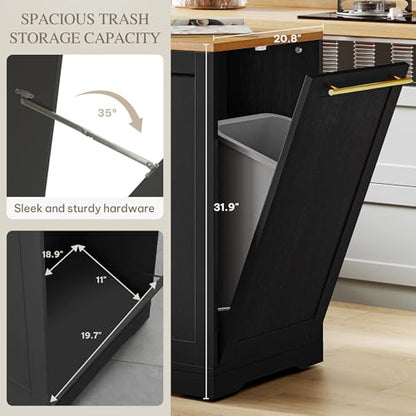 DWVO Large Kitchen Island with Trash Can Cabinet | 53 Inch Kitchen Island on Wheels, Rolling Island with Tilt‑Out Garbage Storage Fits 13 Gallon Bin, Spice Rack - color: Black