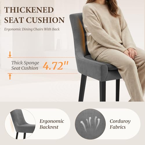 COLAMY Modern Dining Room Chairs Set of 6 with Mid Back and Wood Legs, Upholstered Kitchen Chairs for Dining Room/Living Room, Dark Grey - color: Grey, size: Set of 6