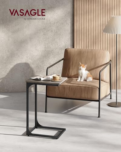 VASAGLE C-Shaped End Table, Small Sofa Side Table with Metal Frame | for Couch, Living Room, Bedroom, Bedside, Greige and Black, BARNET Collection ULET350B02 - color: Greige + Black