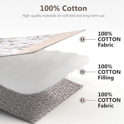 100% Cotton Quilt Set Queen Size - Reversible Botanical Quilted Comforter, Queen Quilt Bedspread, Lightweight Bedding, 3pcs, Brown/Beige - color: Brown/Beige, size: Queen(90"x98")