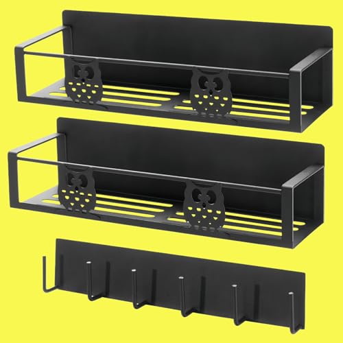 Magnetic Spice Rack for Refrigerator,Spice Organizer for Kitchen,Seasoning Organizer Rack,Magnetic Shelf with Hooks,Strong Magnet,Moveable,No Drilling(3 Pack,Black,Owl) - color: Black