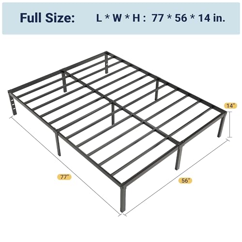Allewie Full Size Bed Frame, 14 inch Metal Platform Beds with Storage Space, No Box Spring Needed and Easy Assembly, Black - color: Black, size: Full
