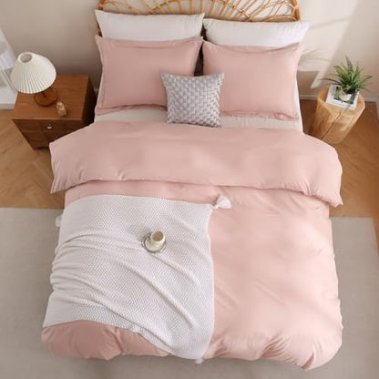 JSD Dusty Pink Duvet Cover Set King Size | 3 Piece Soft Microfiber Duvet Cover with Pillow Shams Zipper Closure, Comforter Not Included, Oeko-Tex Certified - color: Dusty Pink, size: King