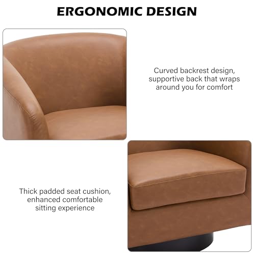 Swivel Barrel Accent Chair, Comfy Reading Armchair, Brown, Set of 1 | Club Chairs for Adults, Low-Back Design, Modern Round Style, Solid Wood Frame & Metal Swivel Base, For Living Room & Bedroom - color: Brown