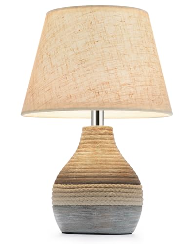 10" H Small Rechargeable Cordless Ceramic Table Lamp, Coastal | Remote Control RGB, Warm White Light, Timer, Dimmer, Battery Operated Lamp for Bedroom, Living Room, Kitchen, Linen Shade - size: Mini-10"H