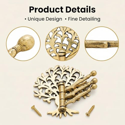 Indian Shelf Brass Tree Swivel Wall Hook, Foldable Tri-Arm Gold Hanger - style: Tree