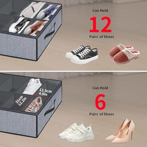 Onlyeasy Large Under Bed Shoe Organizer (6 to 12 Pairs x 2) - Underbed Shoes Closet Storage Solution with Metal Zipper and 2 Handles, Breathable, 29.3"x23.6"x5.9", Linen-like Grey, MXDUBSB2P - color: 2 Shoes (12+12 Cells) Linen-like Grey