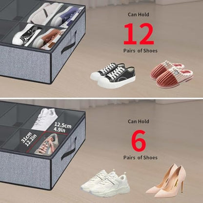 Onlyeasy Large Under Bed Shoe Organizer (6 to 12 Pairs x 2) - Underbed Shoes Closet Storage Solution with Metal Zipper and 2 Handles, Breathable, 29.3"x23.6"x5.9", Linen-like Grey, MXDUBSB2P - color: 2 Shoes (12+12 Cells) Linen-like Grey