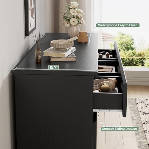 Jocoevol Modern Black 7 Drawer Dresser for Bedroom, Simply Chest of Drawers, Wood Storage Dresser with Deep Drawers for Living Room Hallway Entryway, Black - color: Black