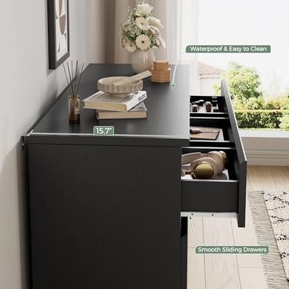 Jocoevol Modern Black 7 Drawer Dresser for Bedroom, Simply Chest of Drawers, Wood Storage Dresser with Deep Drawers for Living Room Hallway Entryway, Black - color: Black