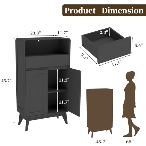 Bathroom Storage Cabinet, Tall Kitchen Storage Cabinet with Drawers and Shelves, Corner Coffee Bar Table Freestanding Sideboard for Living Room, Entryway, Black - color: Black